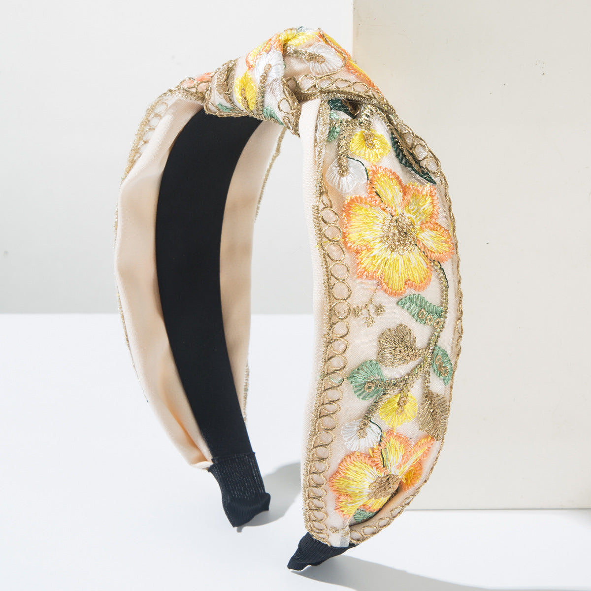 Wholesale  Light Luxury Satin Mesh Embroidered Headband Chinese Style High Cranial Top Wide Side Internet Celebrity Fashionable Daily Exterior Headwear