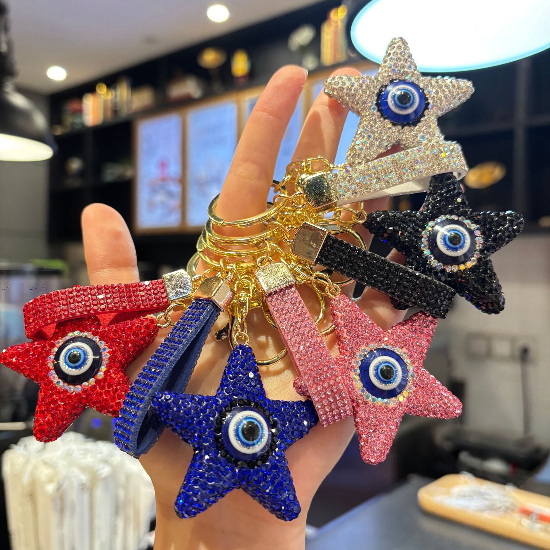 Wholesale Full Rhinestone Star Demon Eye Car Keychain