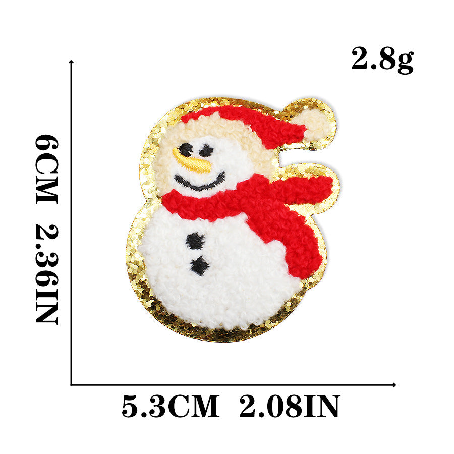 Wholesale Christmas Snowman Embroidered Chenille Sew On Patches Gold Trim For Clothing DIY Craft Supply