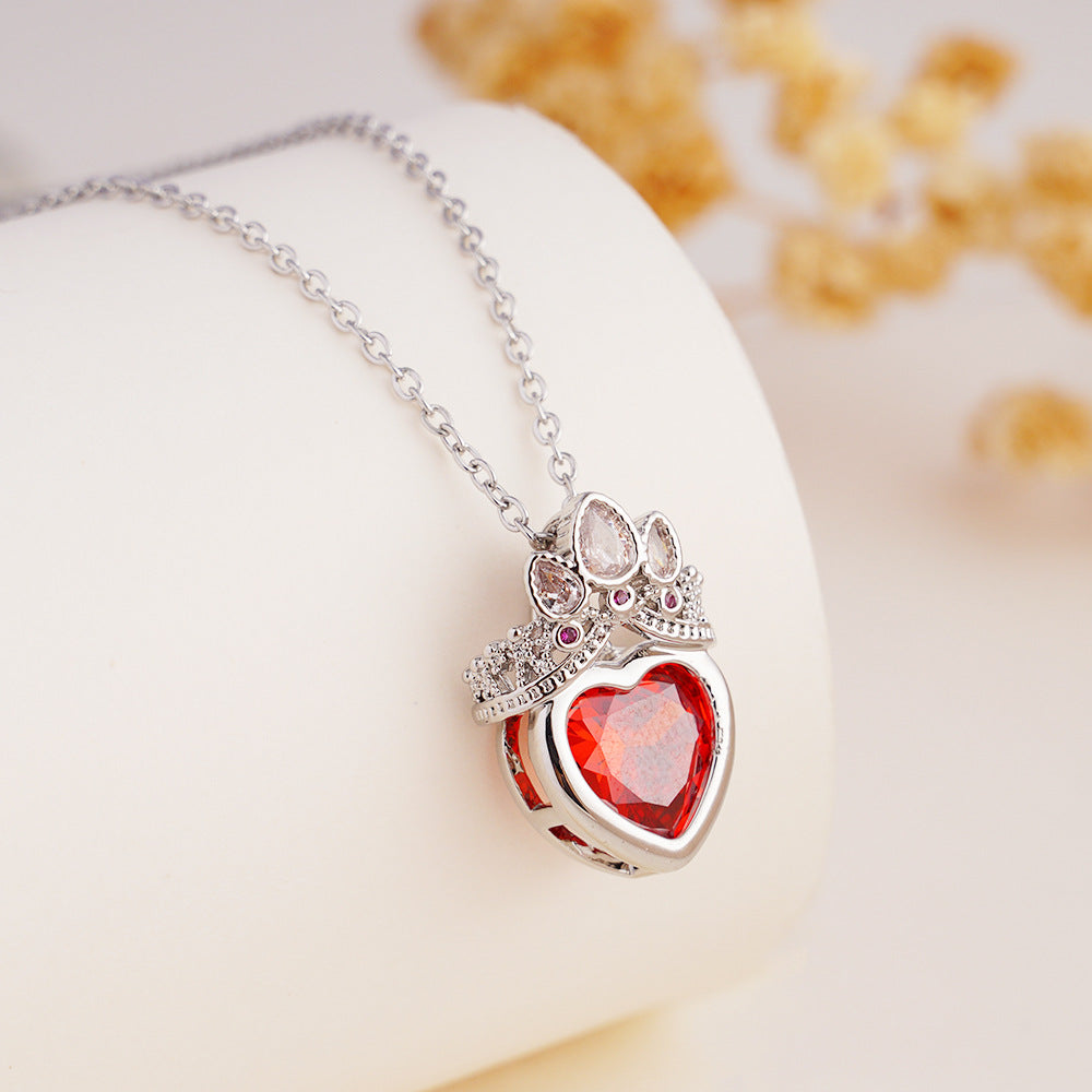 Wholesale Stainless Steel Clavicle Chain Pink Crown Love Necklace Light Luxury Accessories