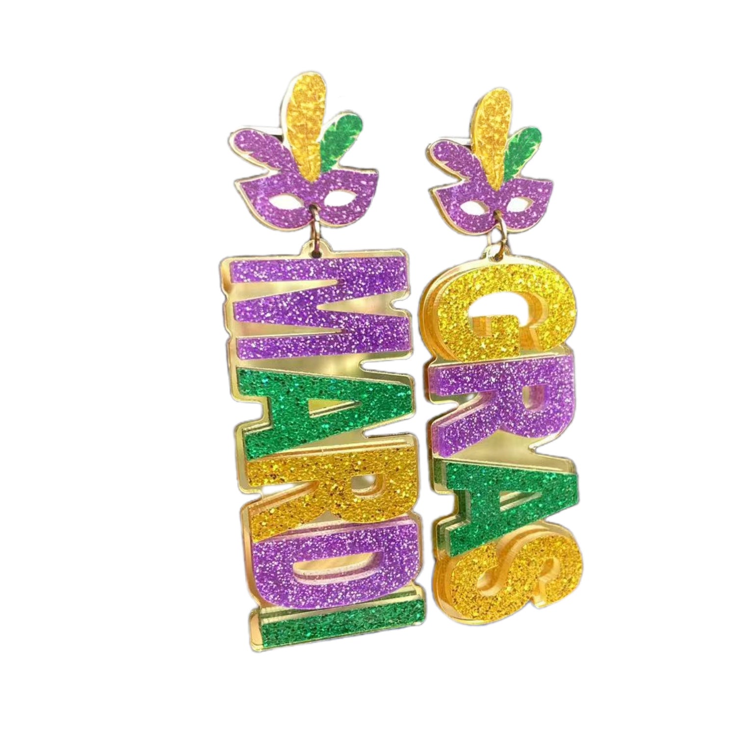Wholesale Carnival Earrings Mask Lobster Clown Hat Asymmetric Letters Gold Powder Green Purple Tricolor Ear