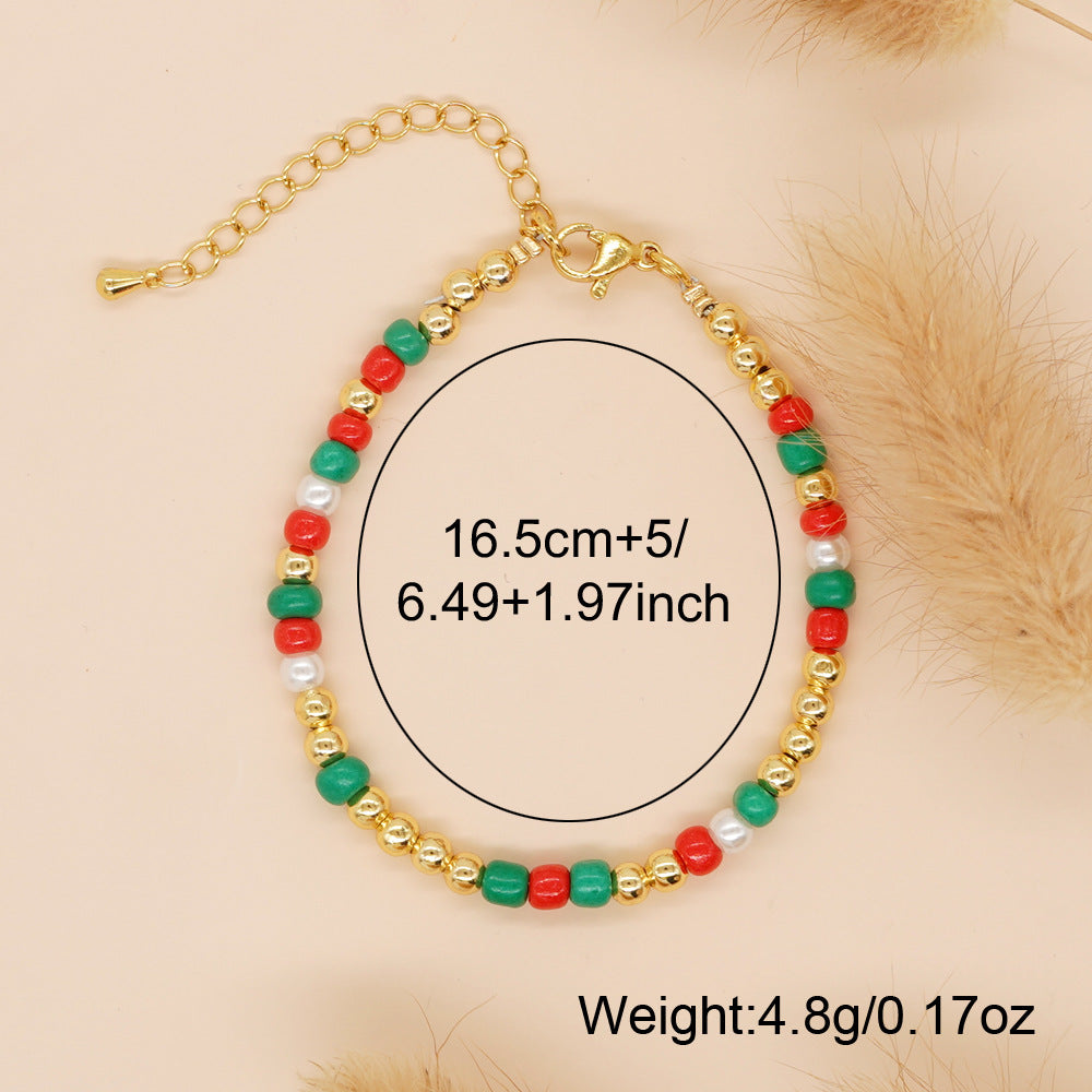 Wholesale Christmas Bracelet Imitation Pearl 18K Gold-plated Beaded Bracelet