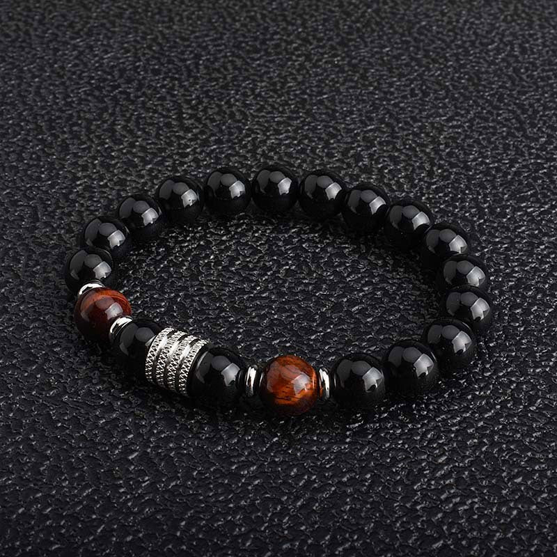 Wholesale Stainless Steel Tiger Eye Black Glossy Stone Men's Bracelet