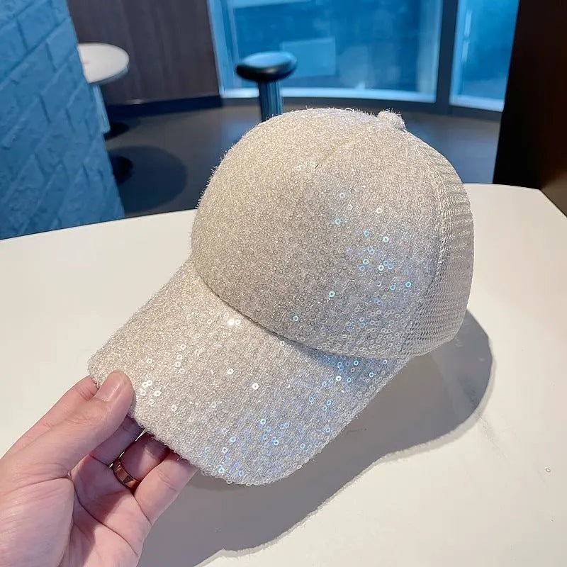 Wholesale Crystal Silk Small Sequin Baseball Net Cap
