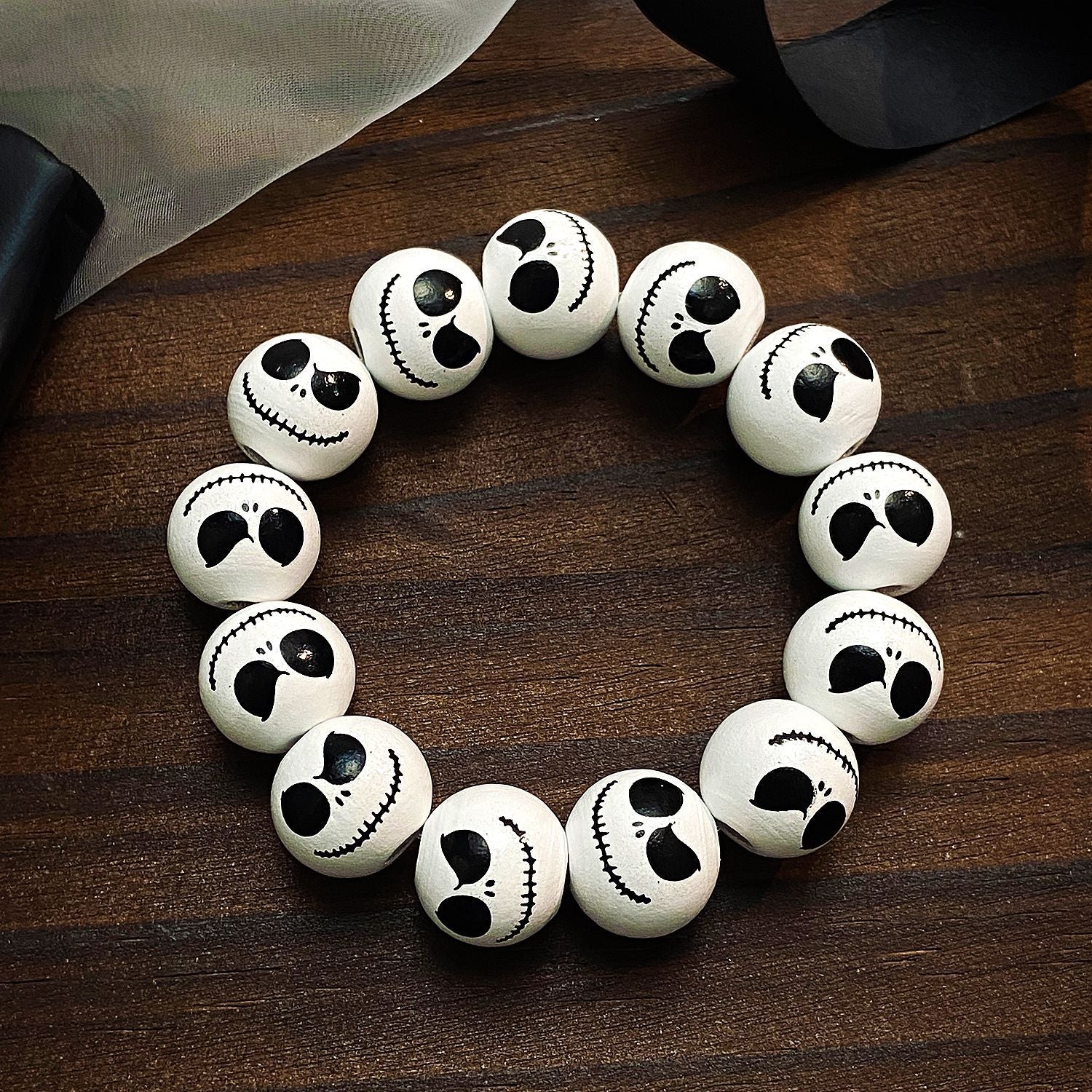 Wholesale Wooden Skull  Web Beaded Bracelet Unisex  DIY Jewelry Accessory