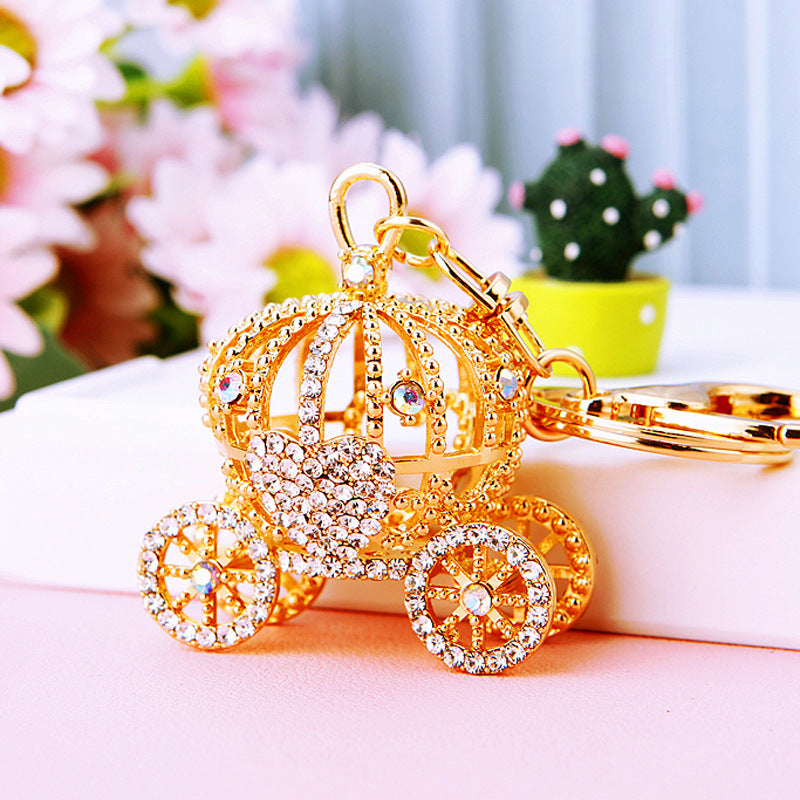 Wholesale Metal Keychain Rhinestone Princess Carriage Car Key Accessory Gift For Women