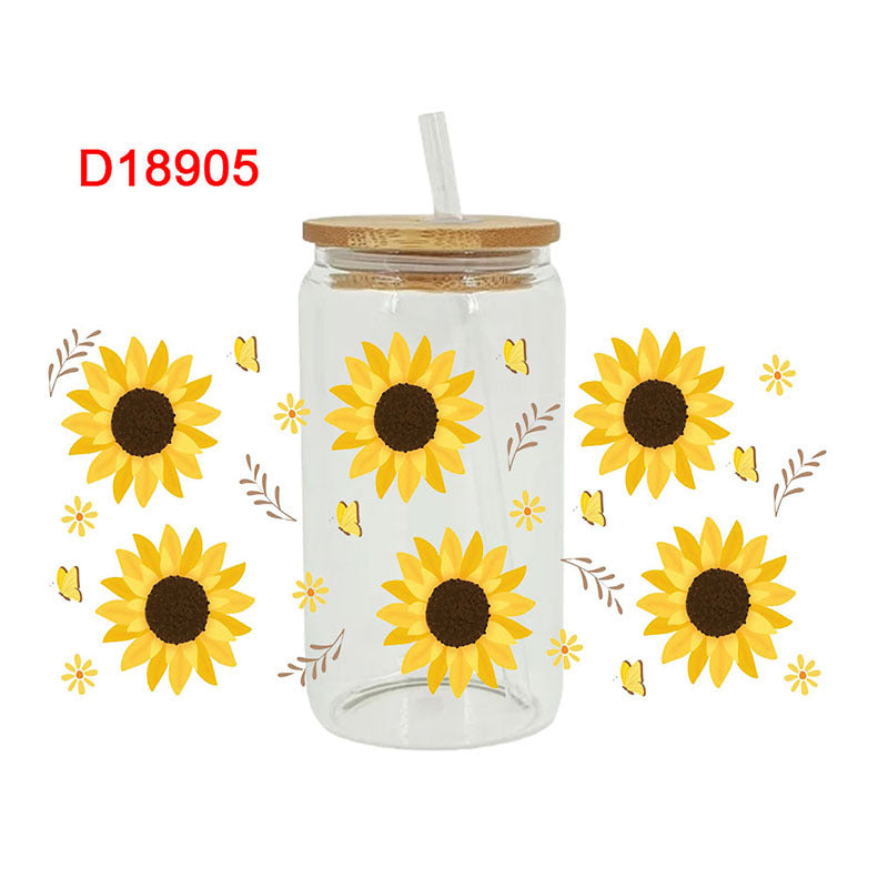 Wholesale Colorful Flowers Tulip Sunflower 16oz Cup UV DTF Wraps