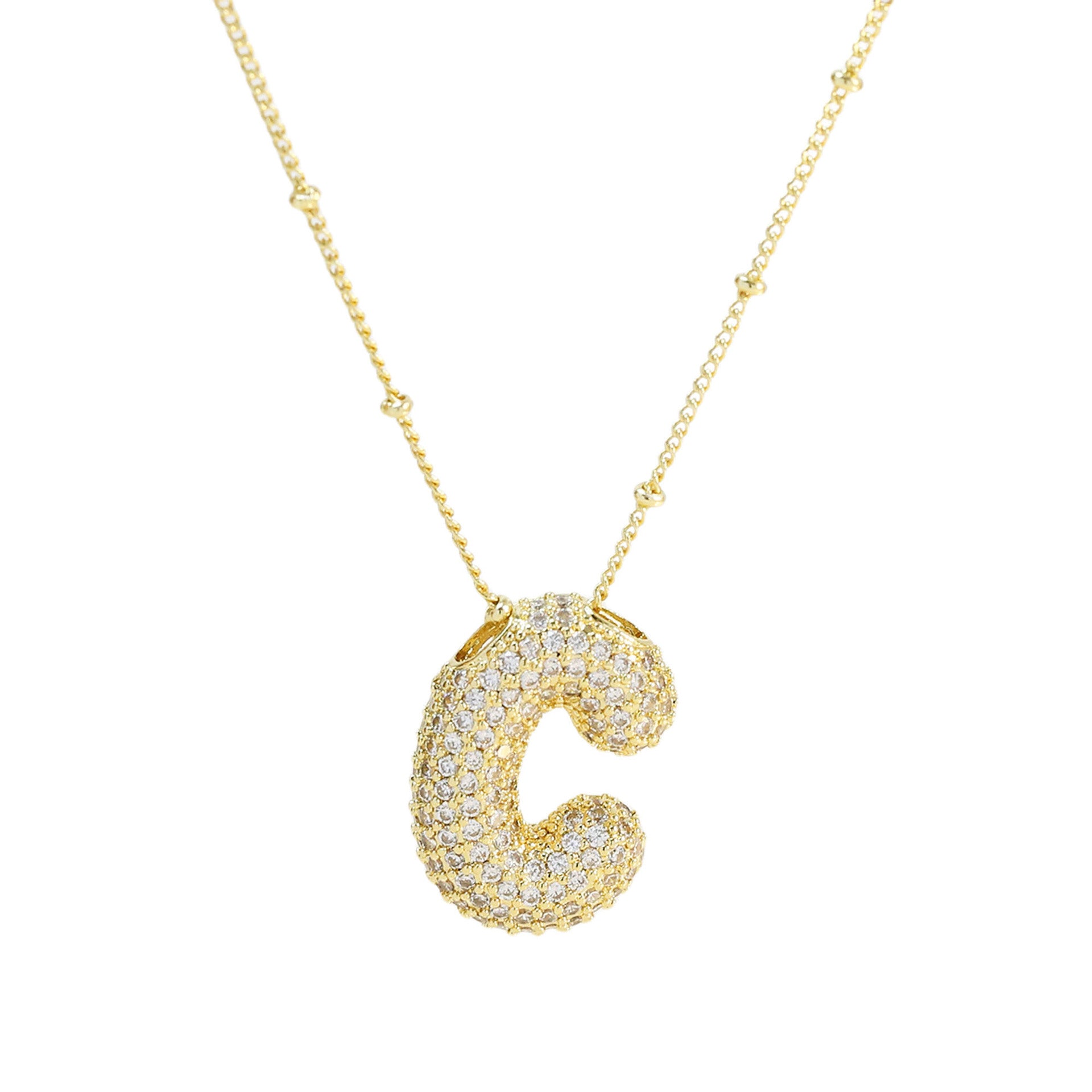 Wholesale Popular Brass Zircon Bubble Feeling Balloon Letter Pendant 26 Letter Necklace