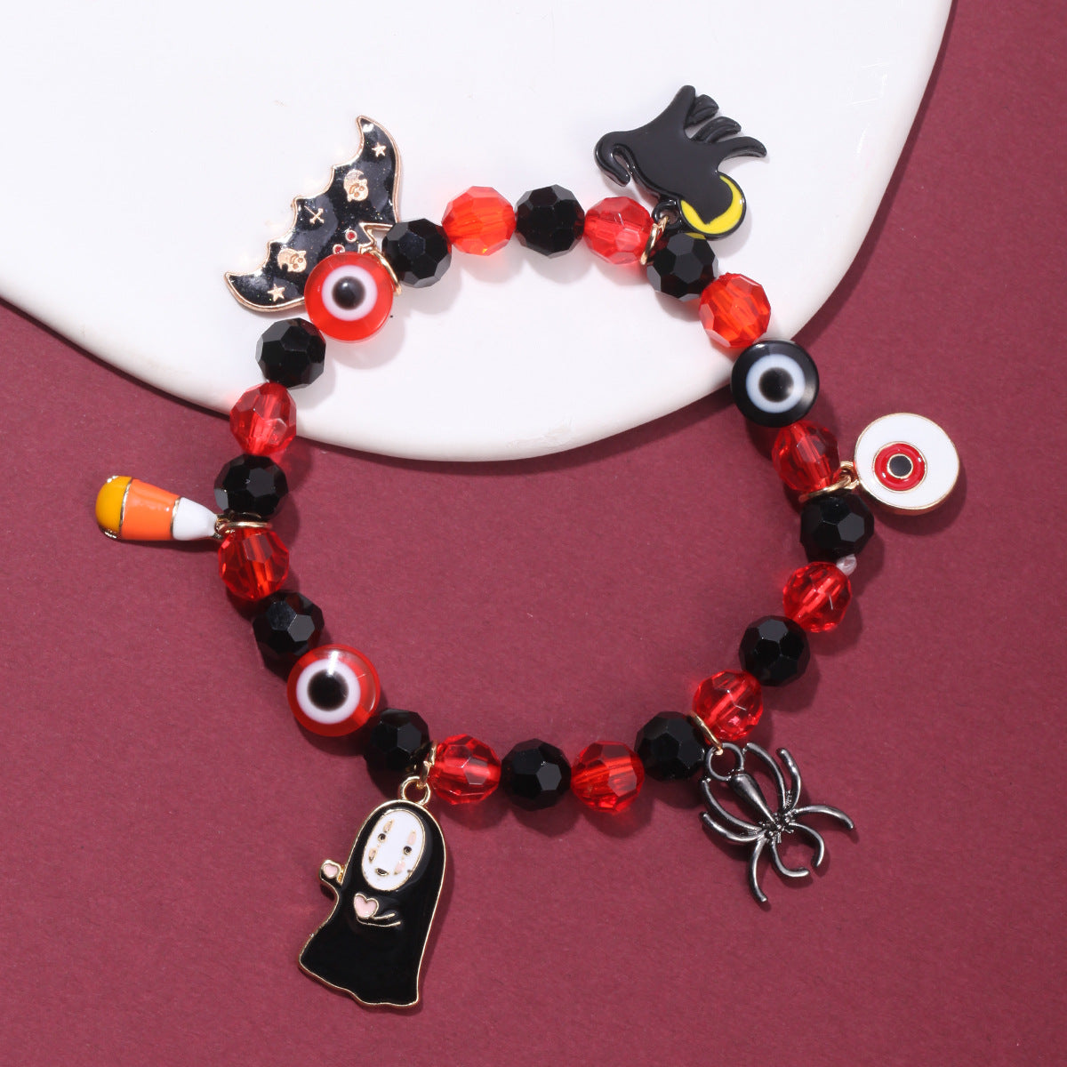 Wholesale Halloween Horror Skull Orange Bat Pumpkin Pendant Elastic Bracelet