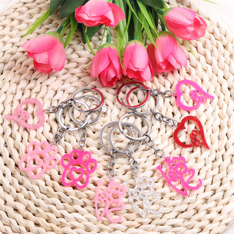 Wholesale Valentine's Day Dog Claw LOVE Acrylic Keychains