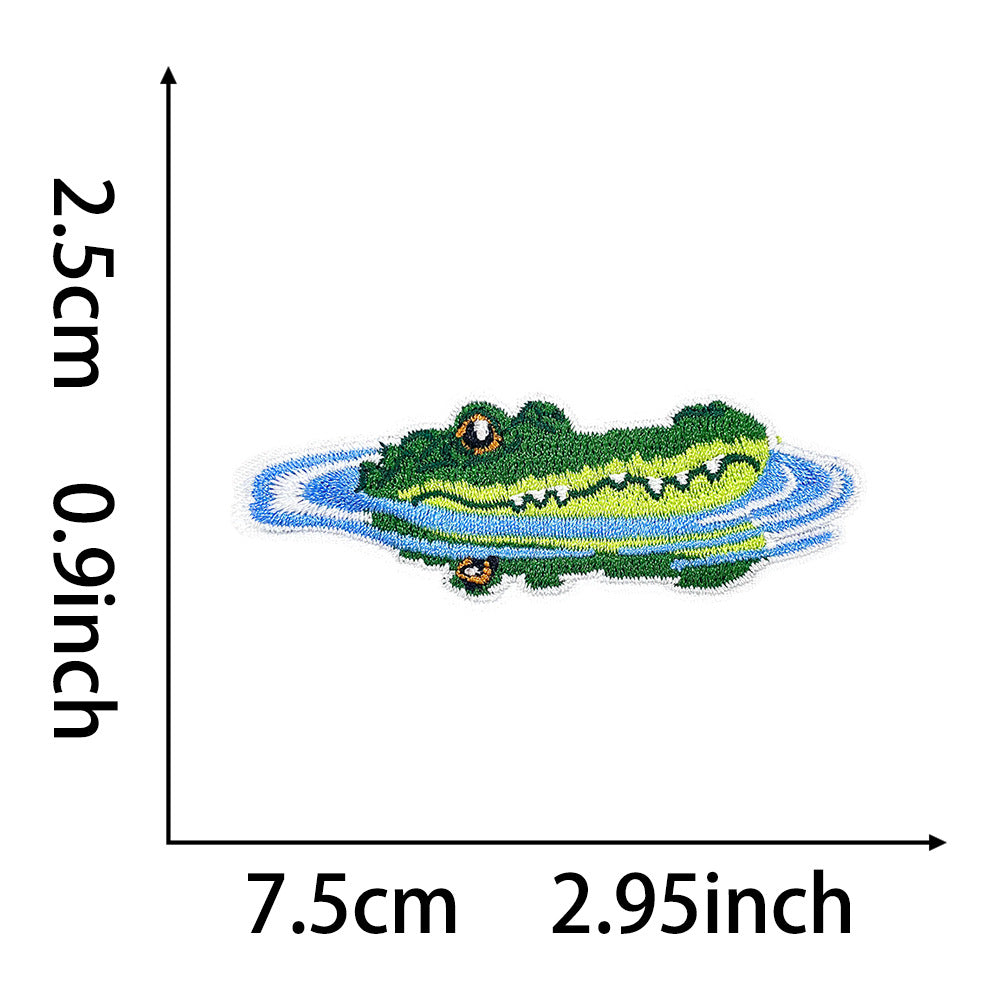 Wholesale Polyester Embroidered Cartoon Crocodile Patch DIY Iron On Applique For Shoes Hats Fashion Accessory
