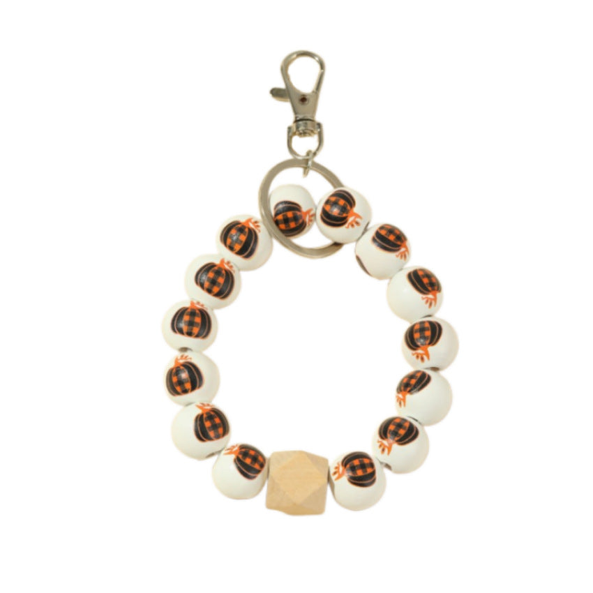 Wholesale Halloween Pumpkin Wooden Bead Bracelet Keychain