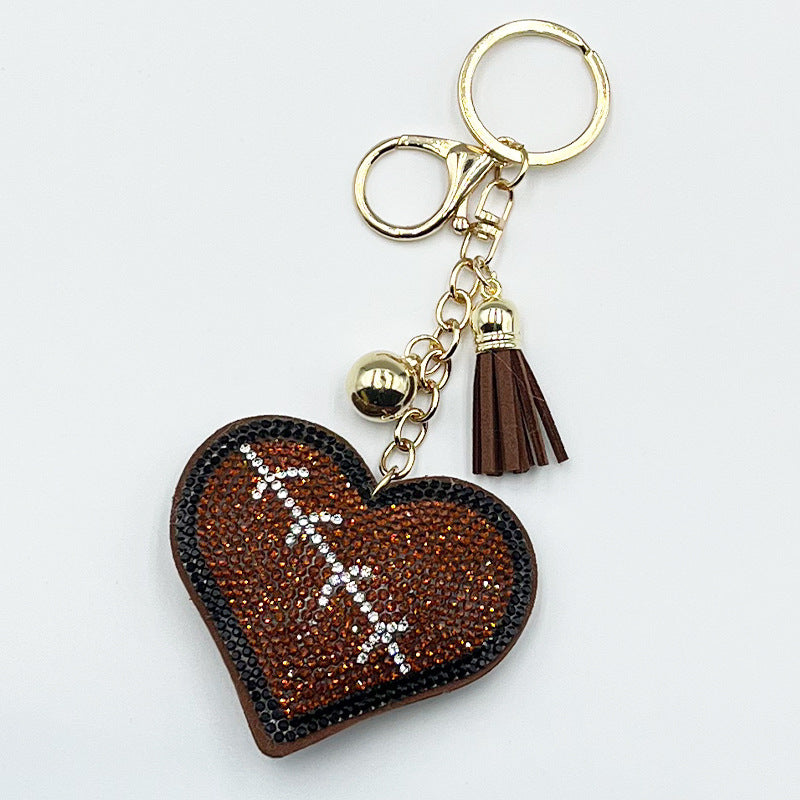 Wholesale Rhinestone Heart Keychain Tassel Pendant in Sports Style