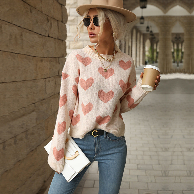 Wholesale Valentine's Day Polyester Casual Love Long Sleeved Pink Sweater