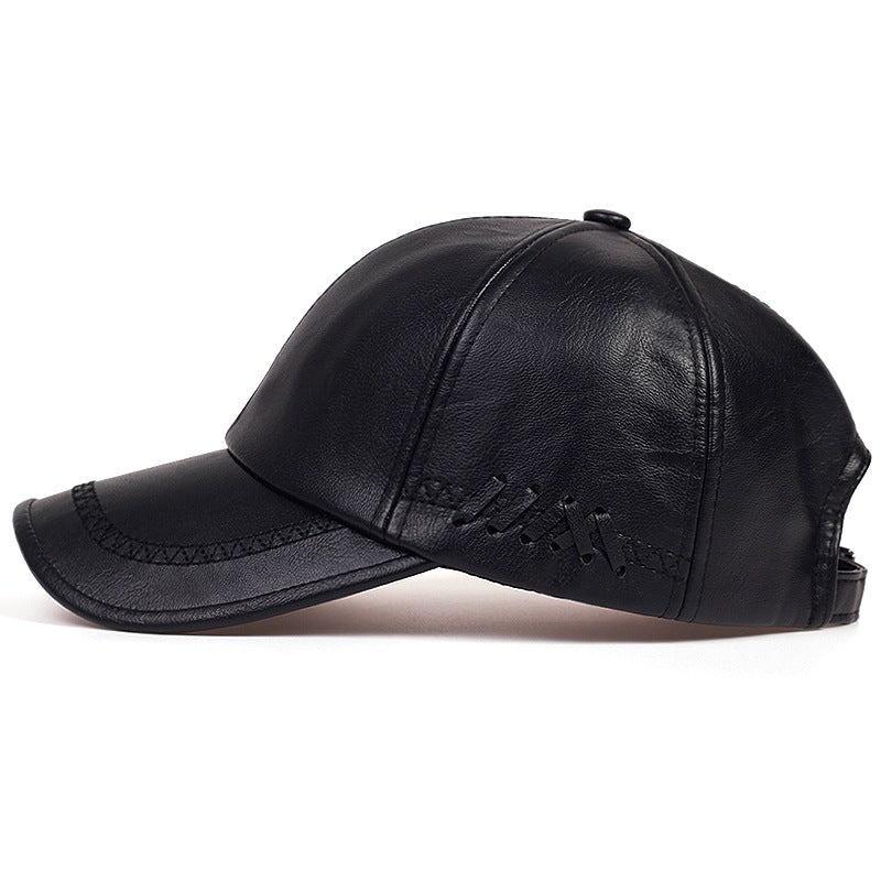 Wholesale PU Leather Fashion Solid Color Winter Leather Autumn/Winter Warm Black Casual Trendy Baseball Hat