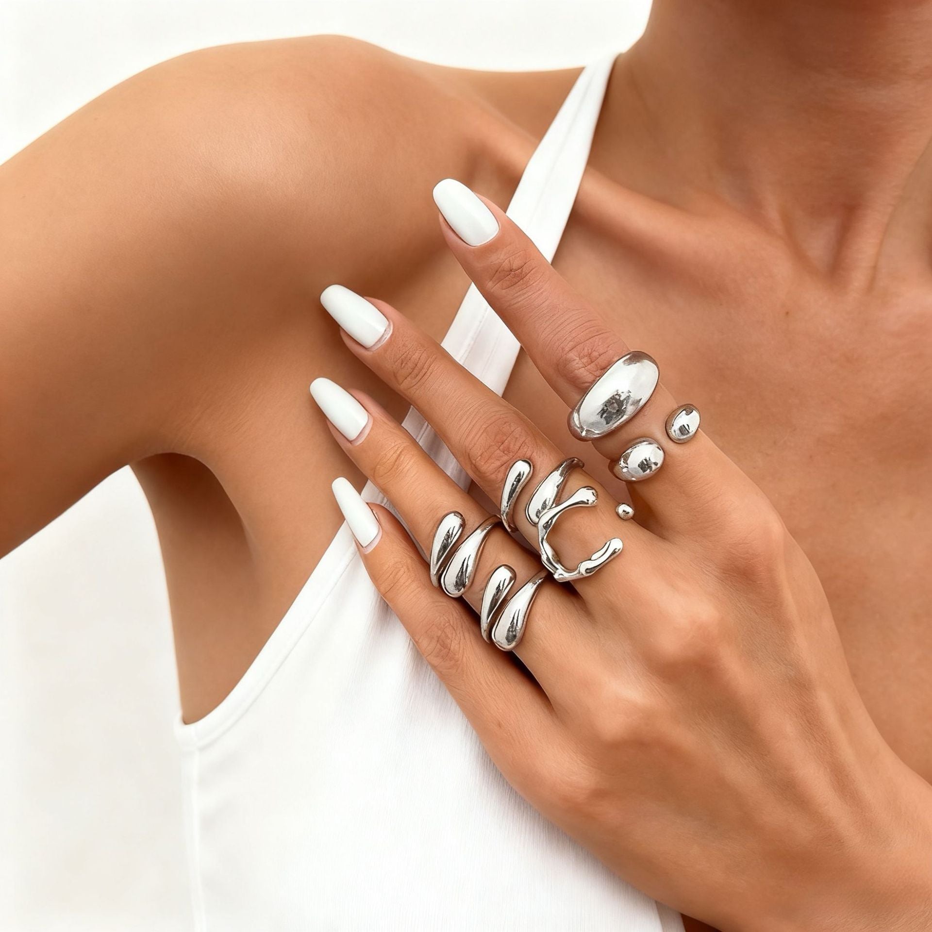 Wholesale Geometric Retro Irregular Diamond Set Ring Set