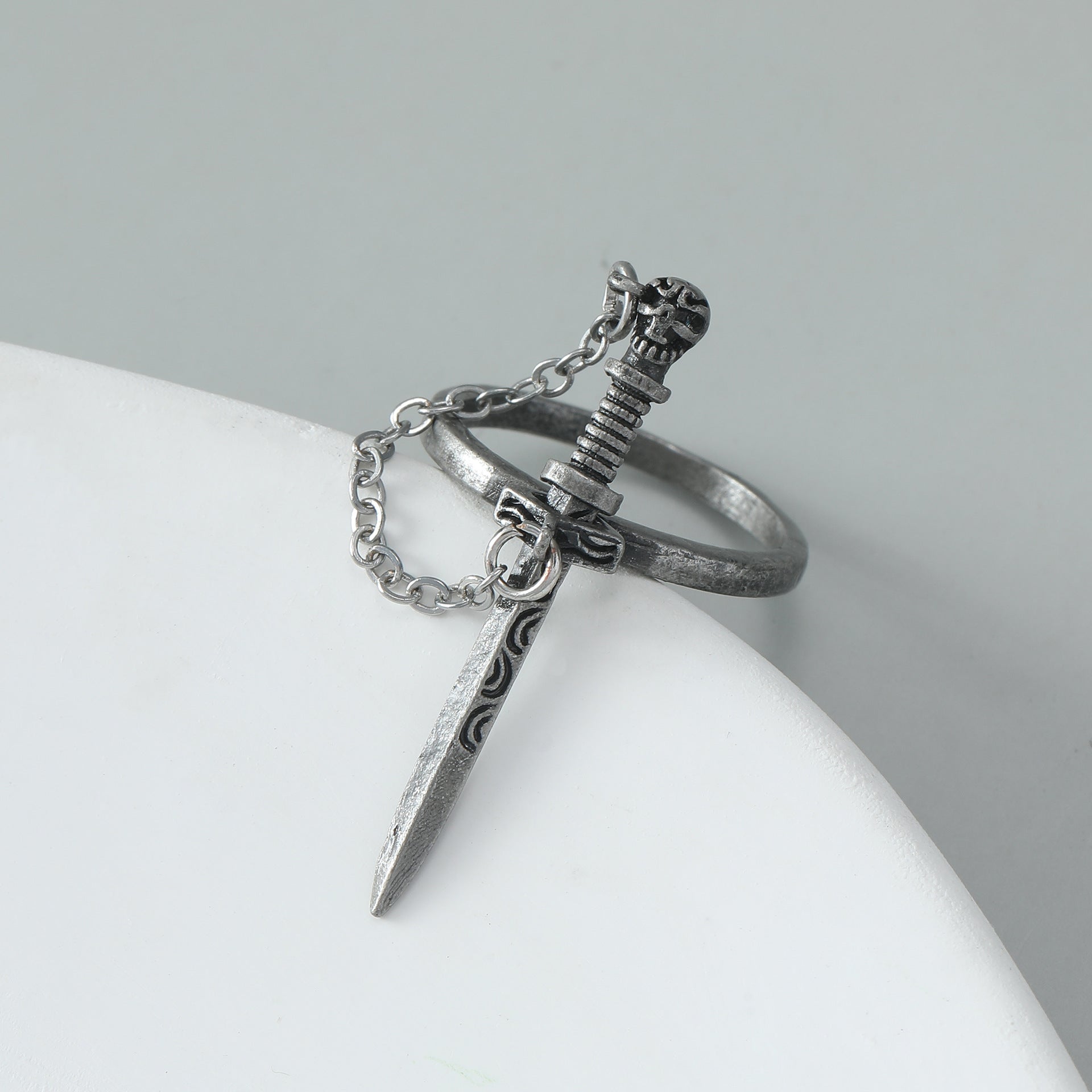 Wholesale Gothic Dark Cross Sword Tassel Alloy Ring