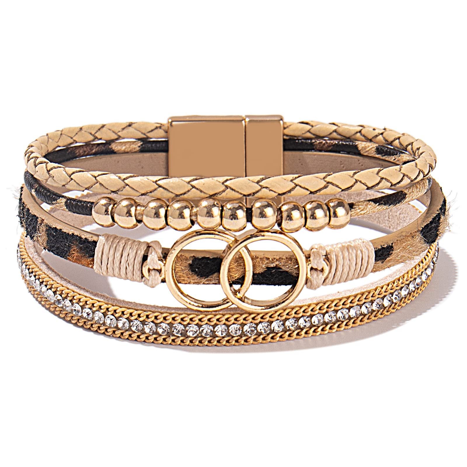 Wholesale Handmade Magnetic Clasp Diamond Encrusted Leather Bracelet