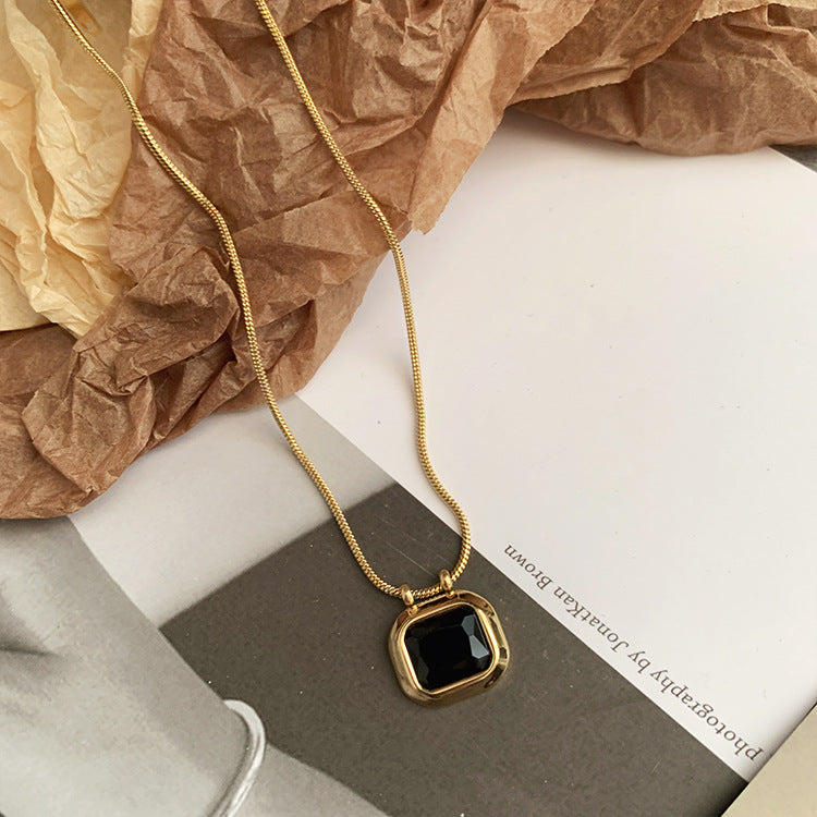 Wholesale Titanium Steel Square Zircon Necklaces