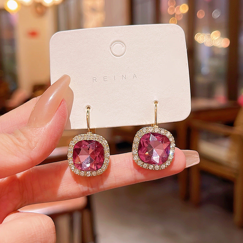 Wholesale 925 Silver Needle Super Sparkling Purple Crystal Alloy Earrings