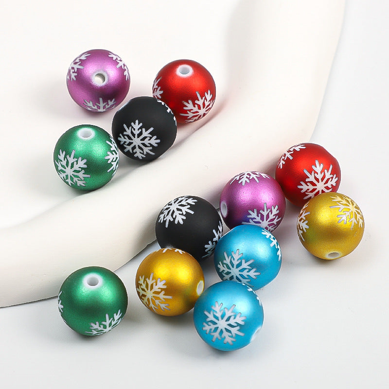 Wholesale Random 100pcs/pack   Acrylic frosted textured paint snowflake Christmas colored Acrylic Beads