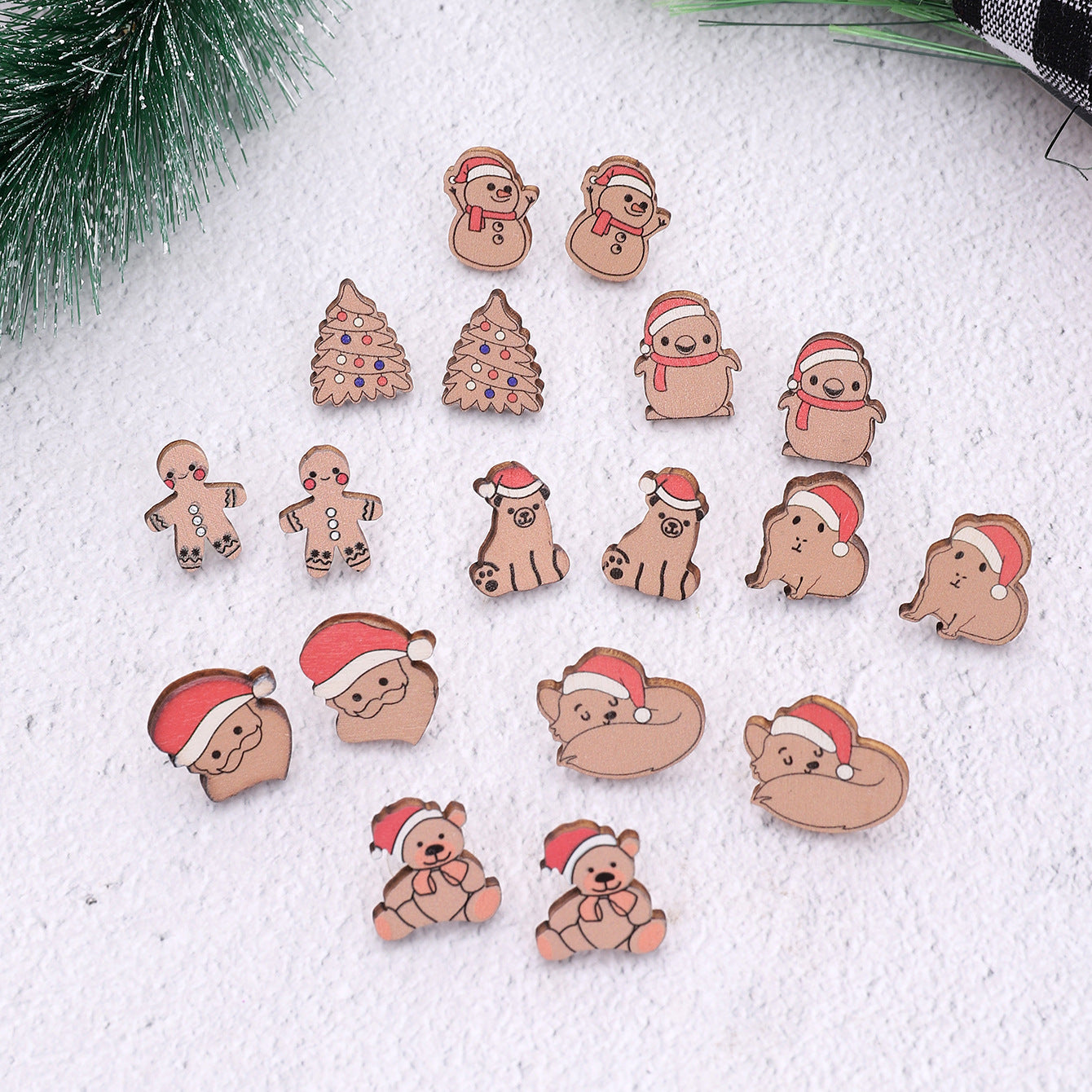 Wholesale Christmas Cute Animal Bear Fox Wooden Vintage Earrings