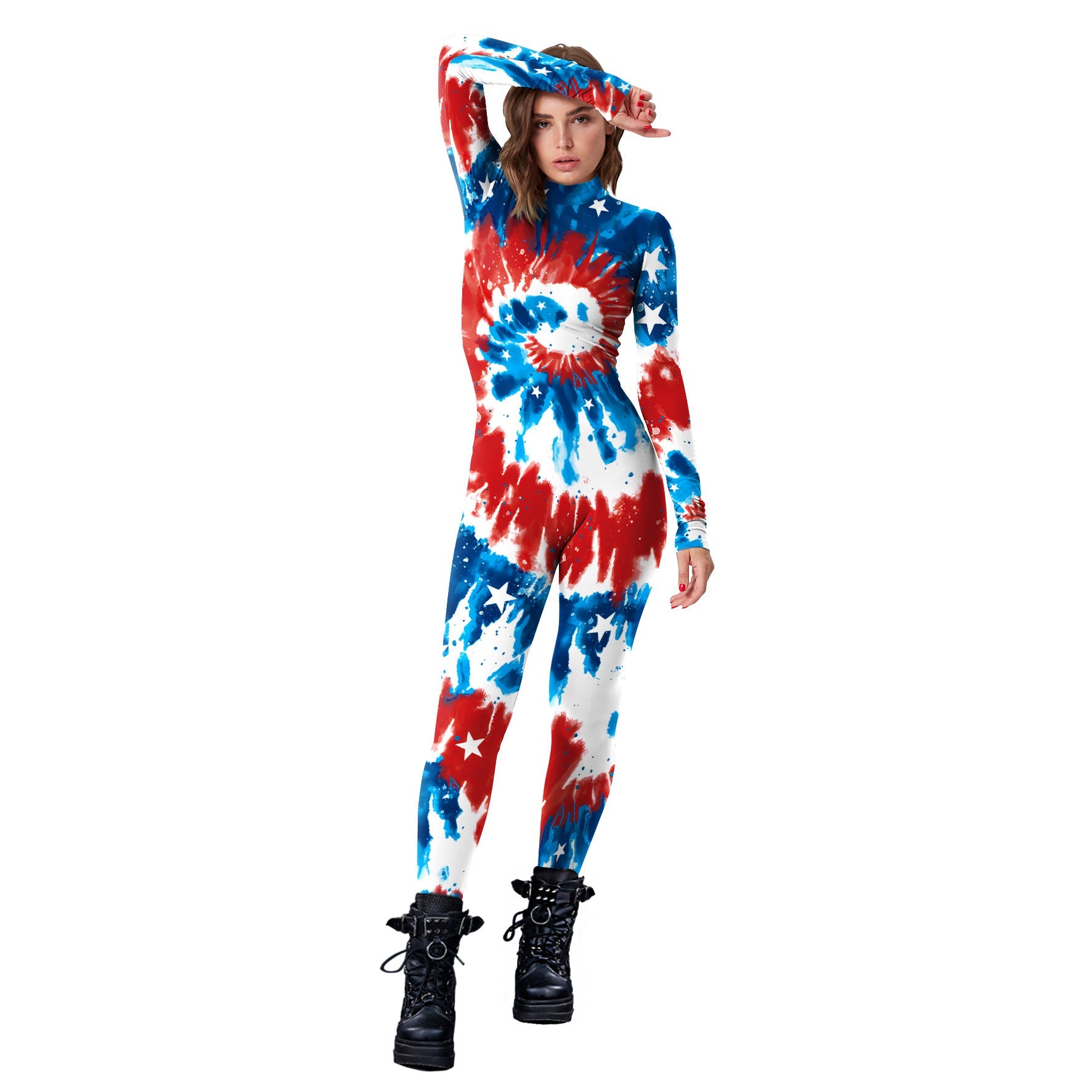 Wholesale Independence Day Tie Dye Bodysuit Digital Printing Festive Bodysuit