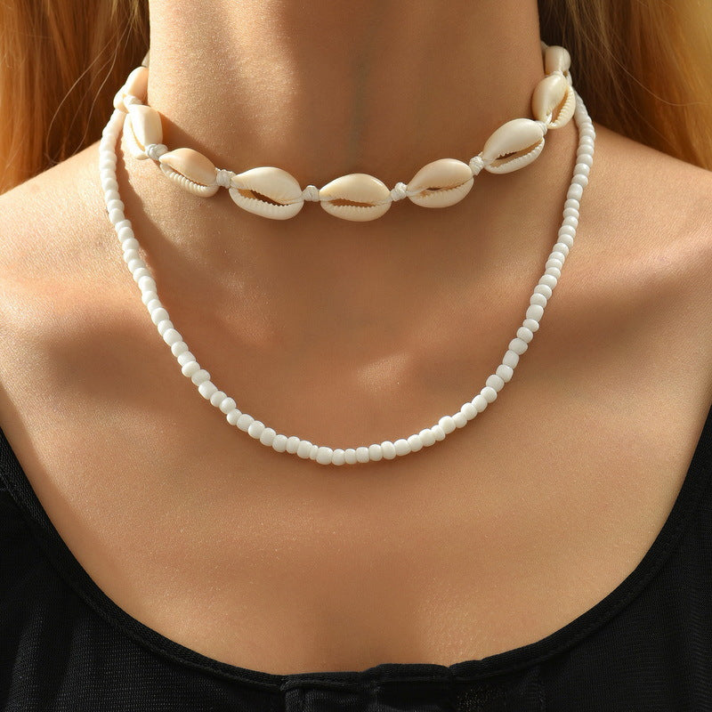 Wholesale Beach Ocean Double Layered Shell Necklace