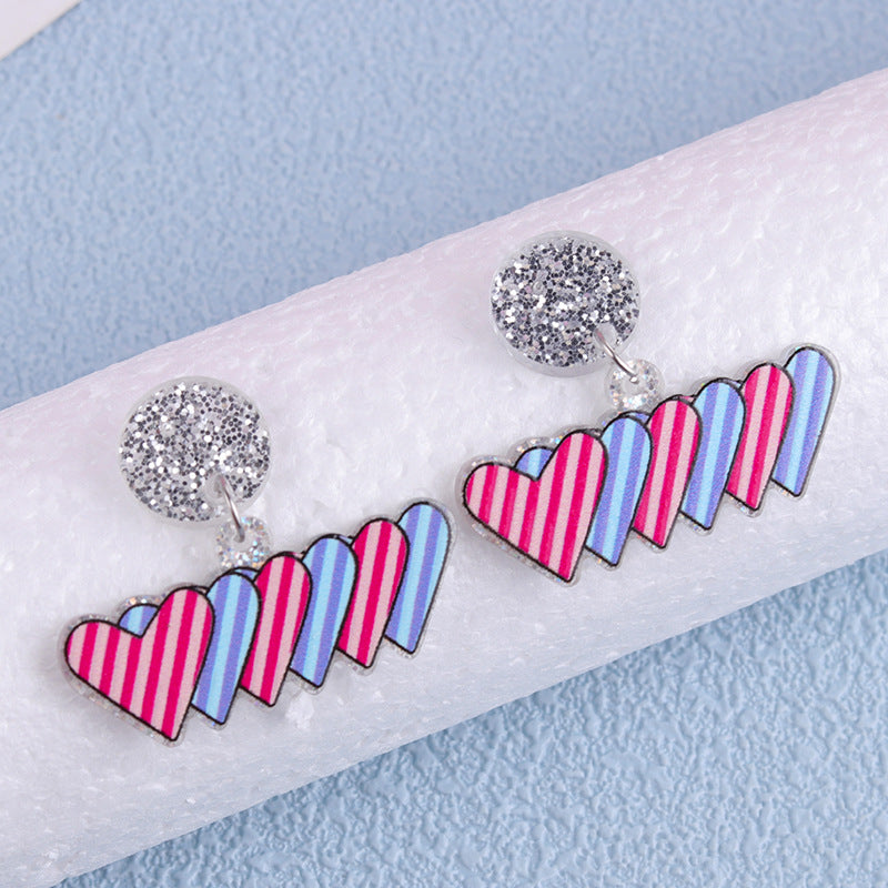 Wholesale Valentine's Day Vertical Rainbow Heart Acrylic Simple Personality Earrings