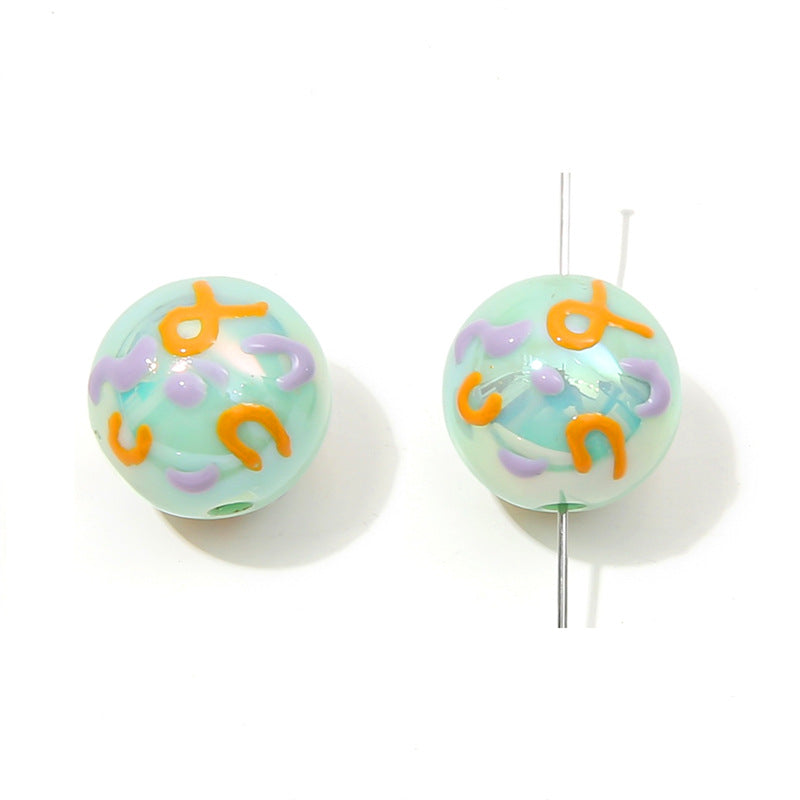 Wholesale  Acrylic Colorful Graffiti Round Beads Rabbit Beads