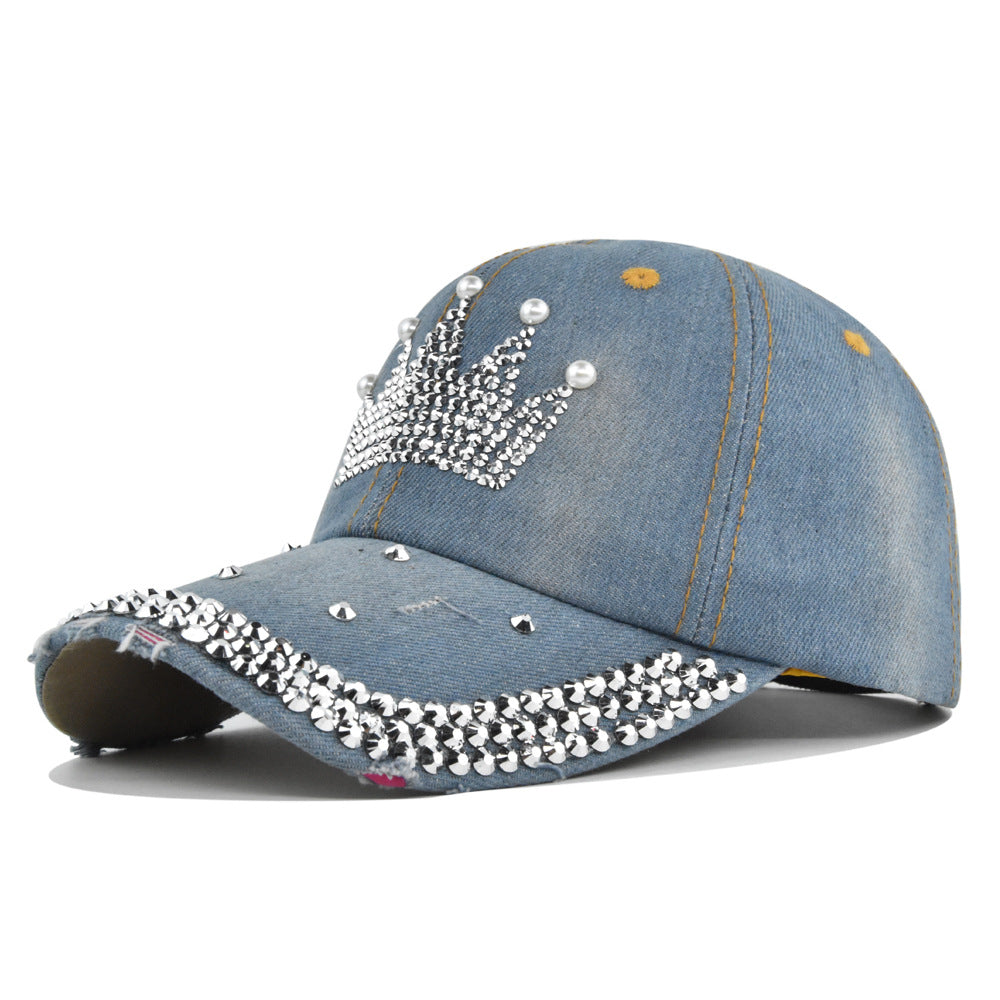 Wholesale Crown Rhinestone Denim Baseball Cap