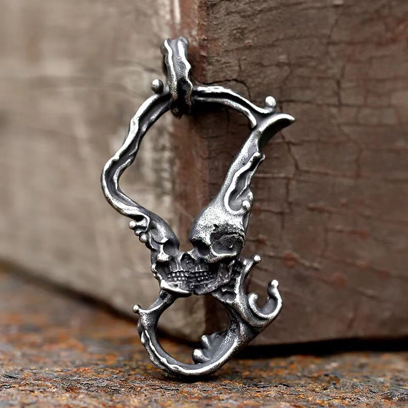 Wholesale  Retro Double Skull Kissing Pendant Necklace