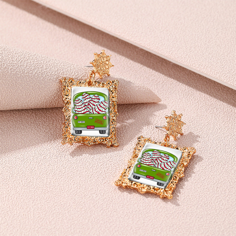 Wholesale Christmas Vintage Gold Geometric Square Frame Earrings