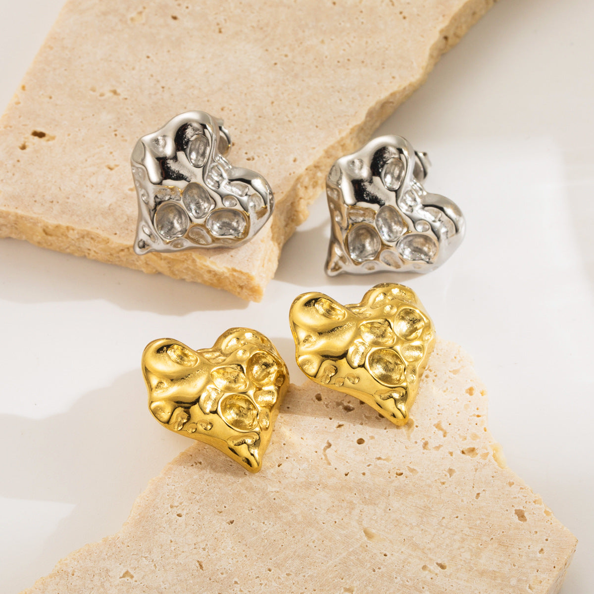 Wholesale Stainless Steel Heart Hammer Pattern Earrings