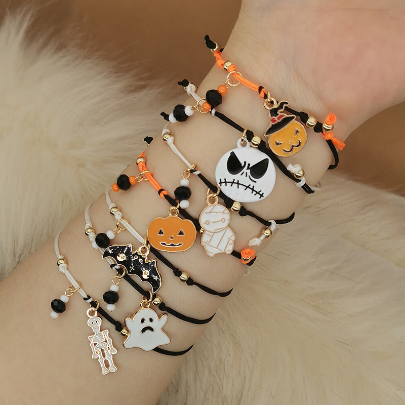Wholesale 2PCS Halloween Pumpkin Skull Alloy Bracelet