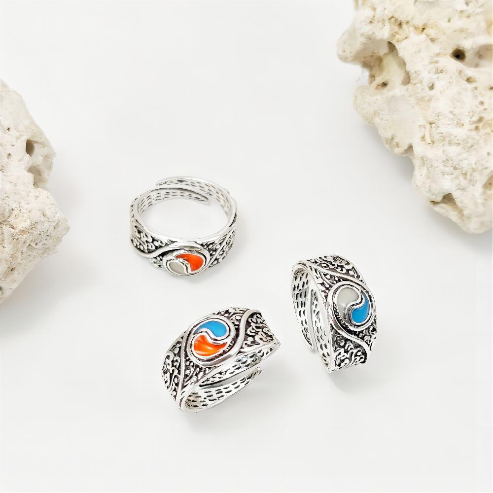 Wholesale  Retro Taiji  Luminous Ring Relief Tide Pattern Wind  Open Zinc Alloy Ring