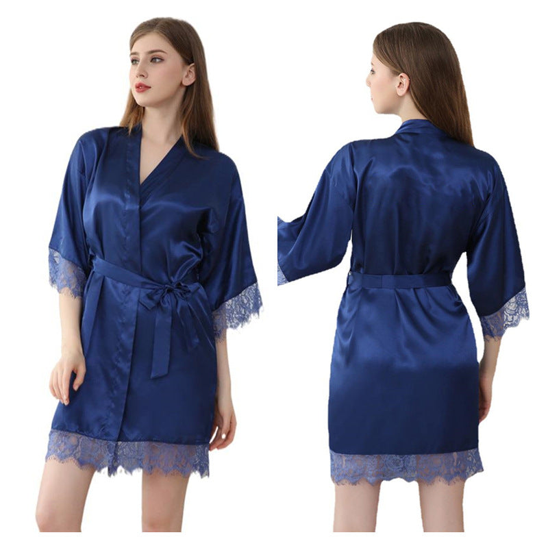 Wholesale Three-quarter Sleeve Sexy Lace Solid Color Home Nightgown
