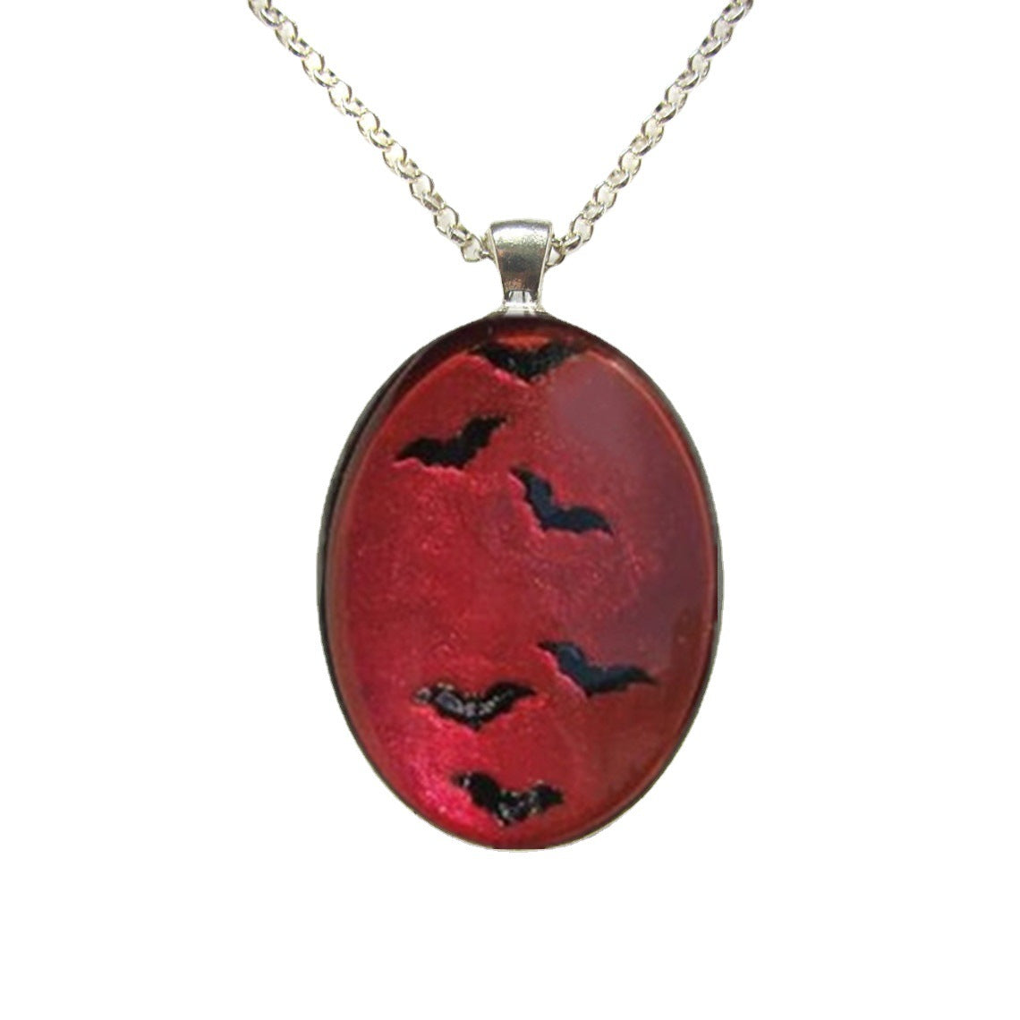 Wholesale Red Bat Glass Pendant Black Alloy Necklaces
