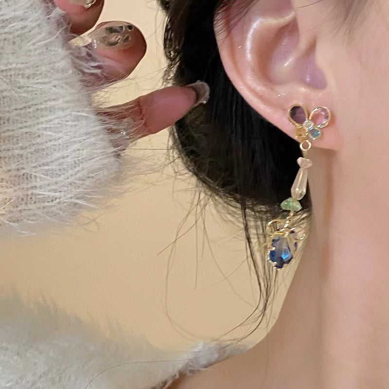 Wholesale Forest-style colorful diamond butterfly long earrings