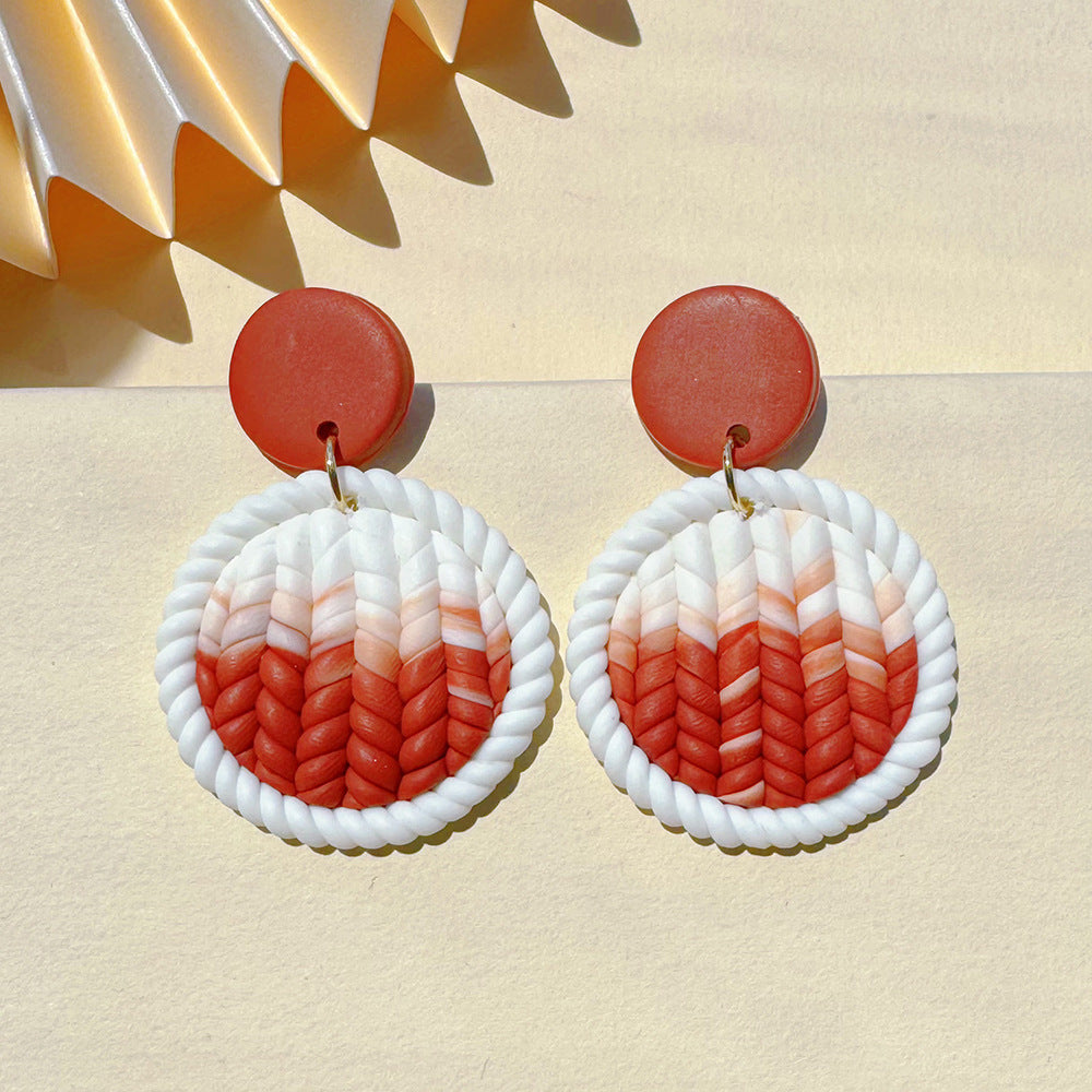 Wholesale Weaving circular geometric soft ceramic earrings