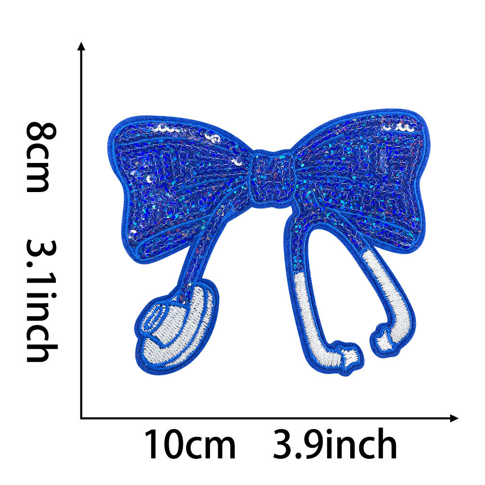 Wholesale Red Embroidered Bow Sequins Patch Nurse Stethoscope Decorative Applique Hot Melt Iron On For Coats Fashion Accessory