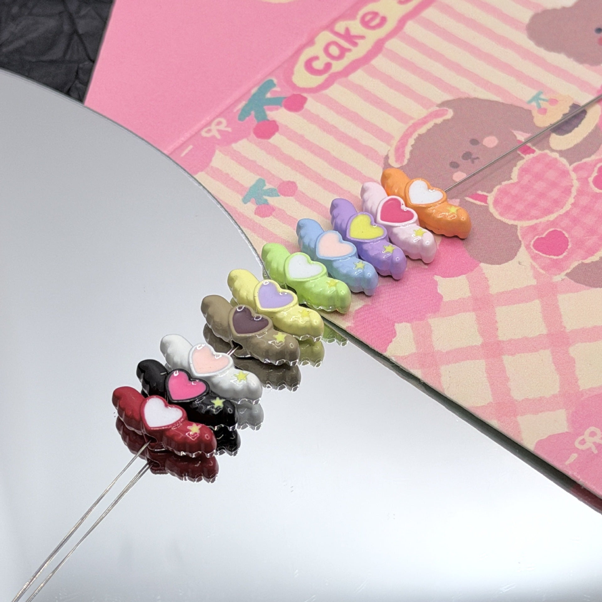 Wholesale 10pcs DIY Dopamine Heart Wings Angel Beaded Alloy Accessories