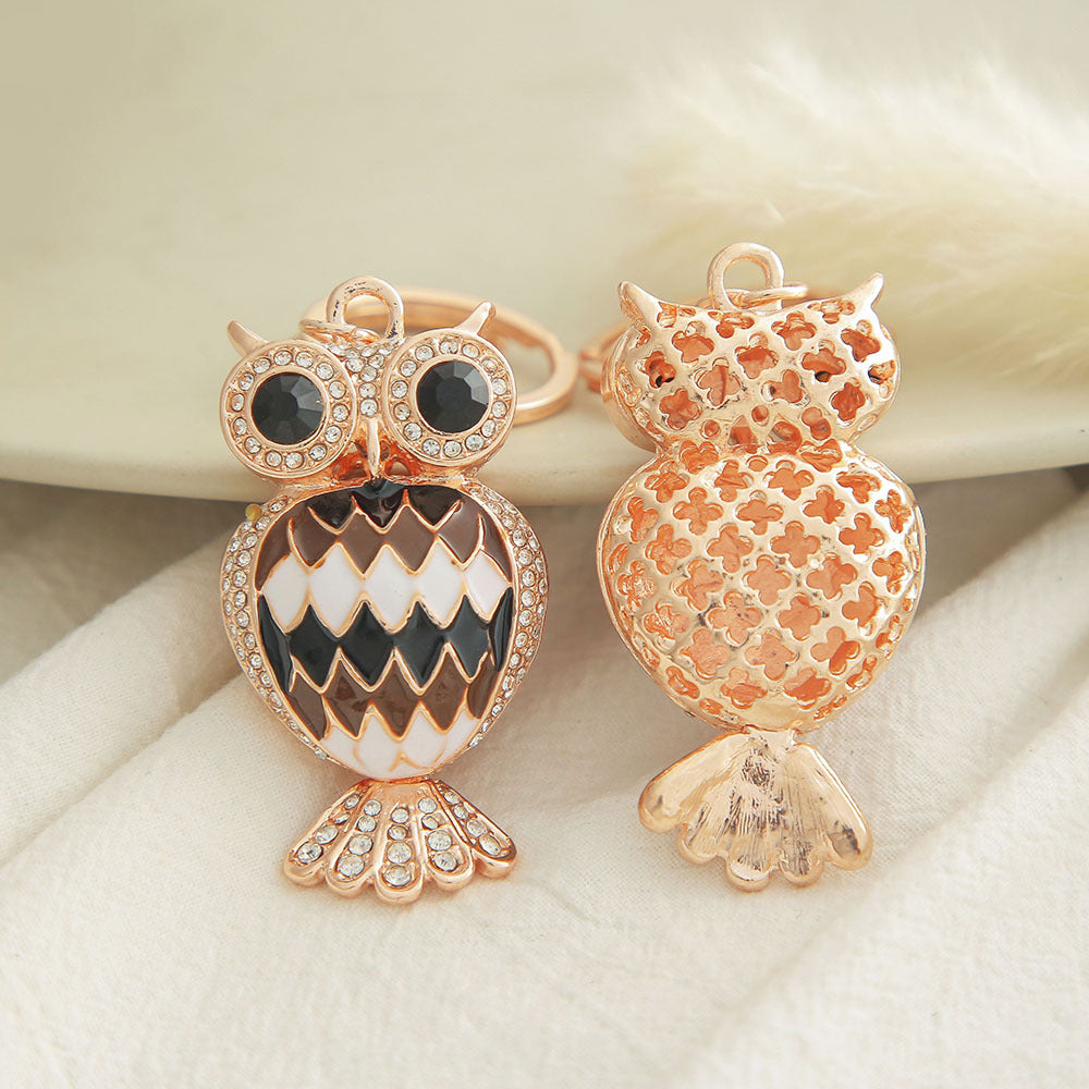 Wholesale Owl Diamond Inlaid Metal Keychains