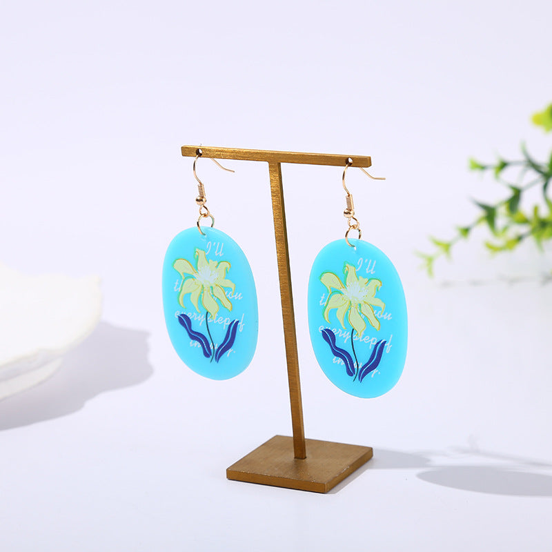 Pendientes de flores de margaritas de color púrpura acrílico al por mayor