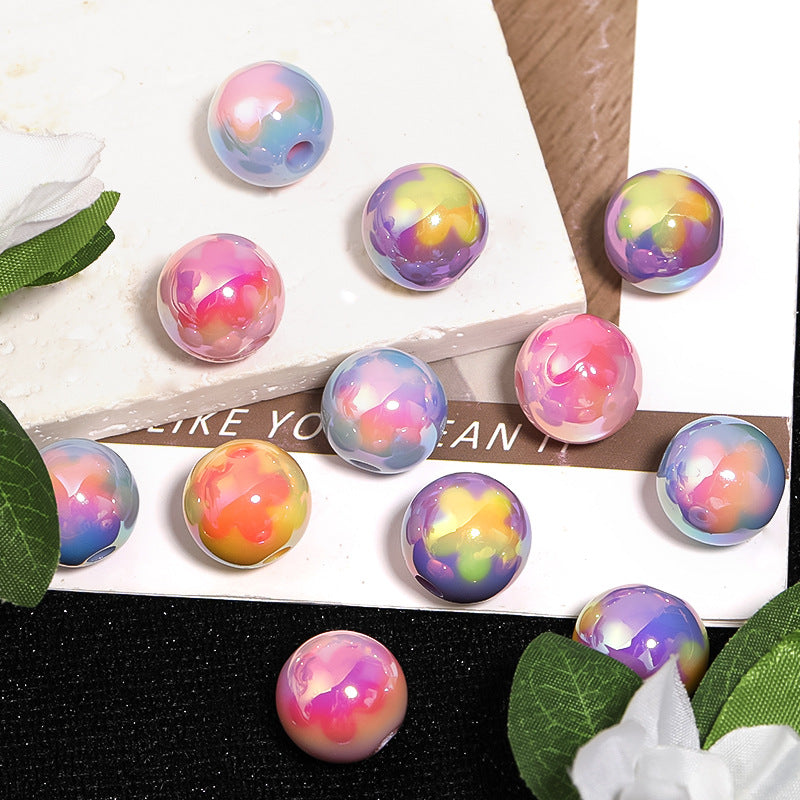 Wholesale 100pcs Candy-colored rabbit head round beads colorful flowers round beads