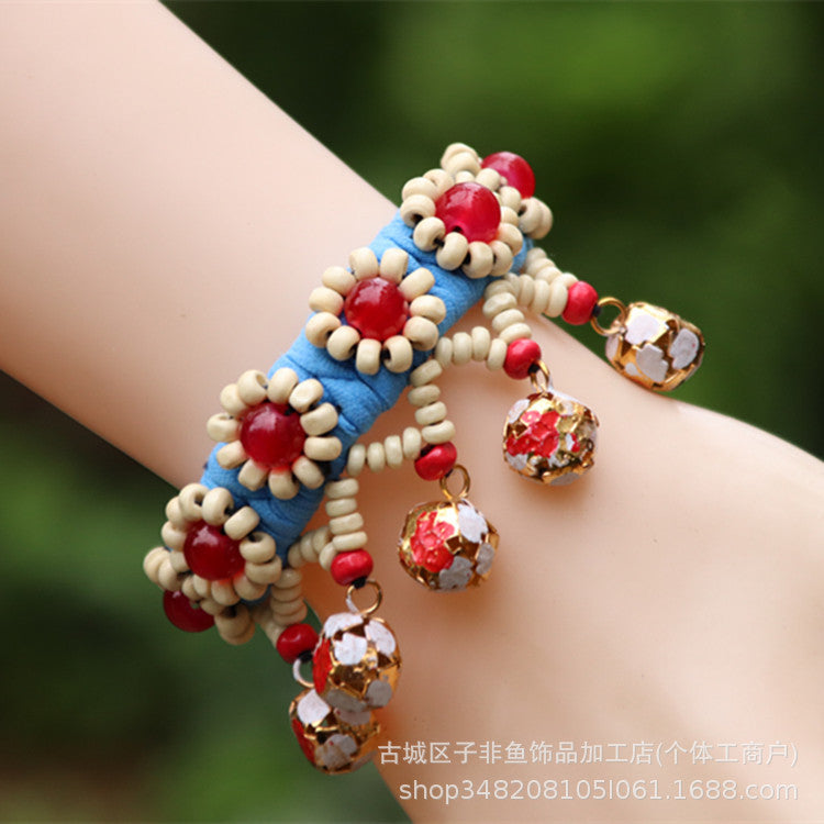Wholesale Ethnic Style Tie-dye Hand-sewn Fabric Blue Dyed Blue Cloth Bracelet Jewelry