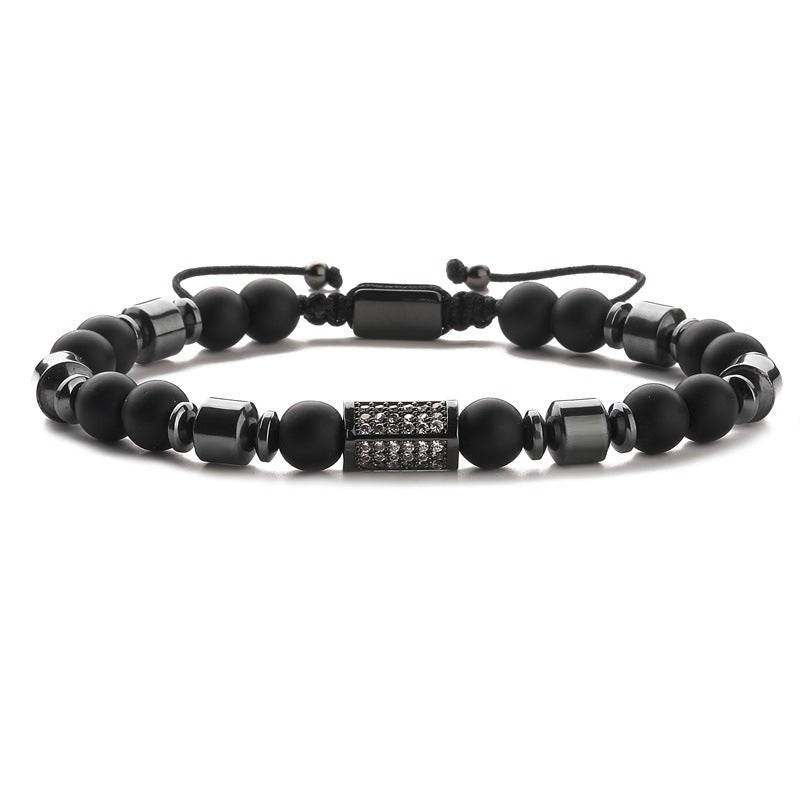 Wholesale Frosted Stone Micro Diamond Wheel Bead Spacer Men's Bracelet