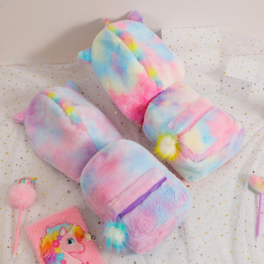 Wholesale Children's Cartoon Unicorn Hooded Plush Pointy Corners Cute Backpack