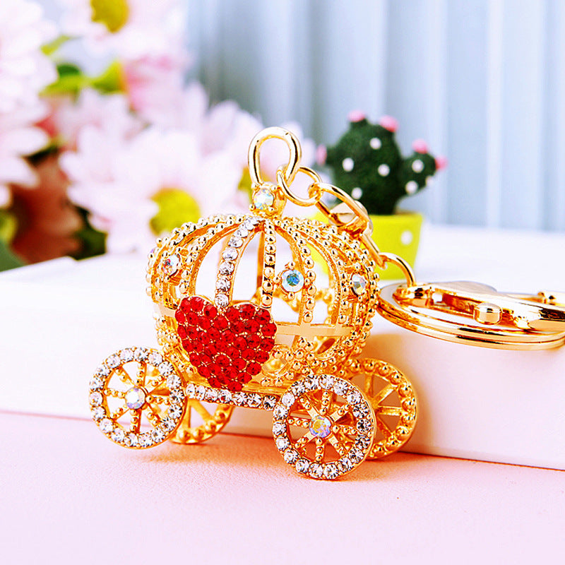 Wholesale Metal Keychain Rhinestone Princess Carriage Car Key Accessory Gift For Women