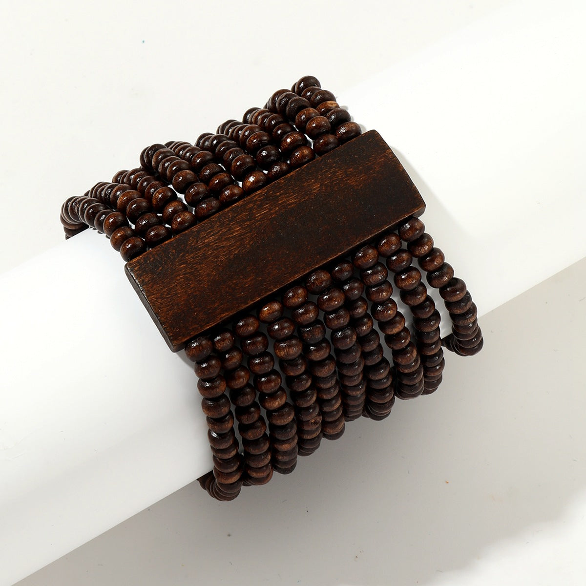 Wholesale Popular Bohemian Colorful Wooden Beads Beaded Elastic Wide Bracelet